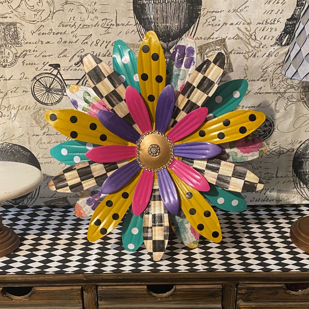 Metal Mackenzie Childs inspired wall decor. Hand painted.